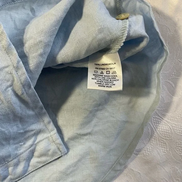Sigrid Olsen 100% Linen Blouse Size Medium 3/4 Sleeves Collared Popover Blue - Picture 9 of 9